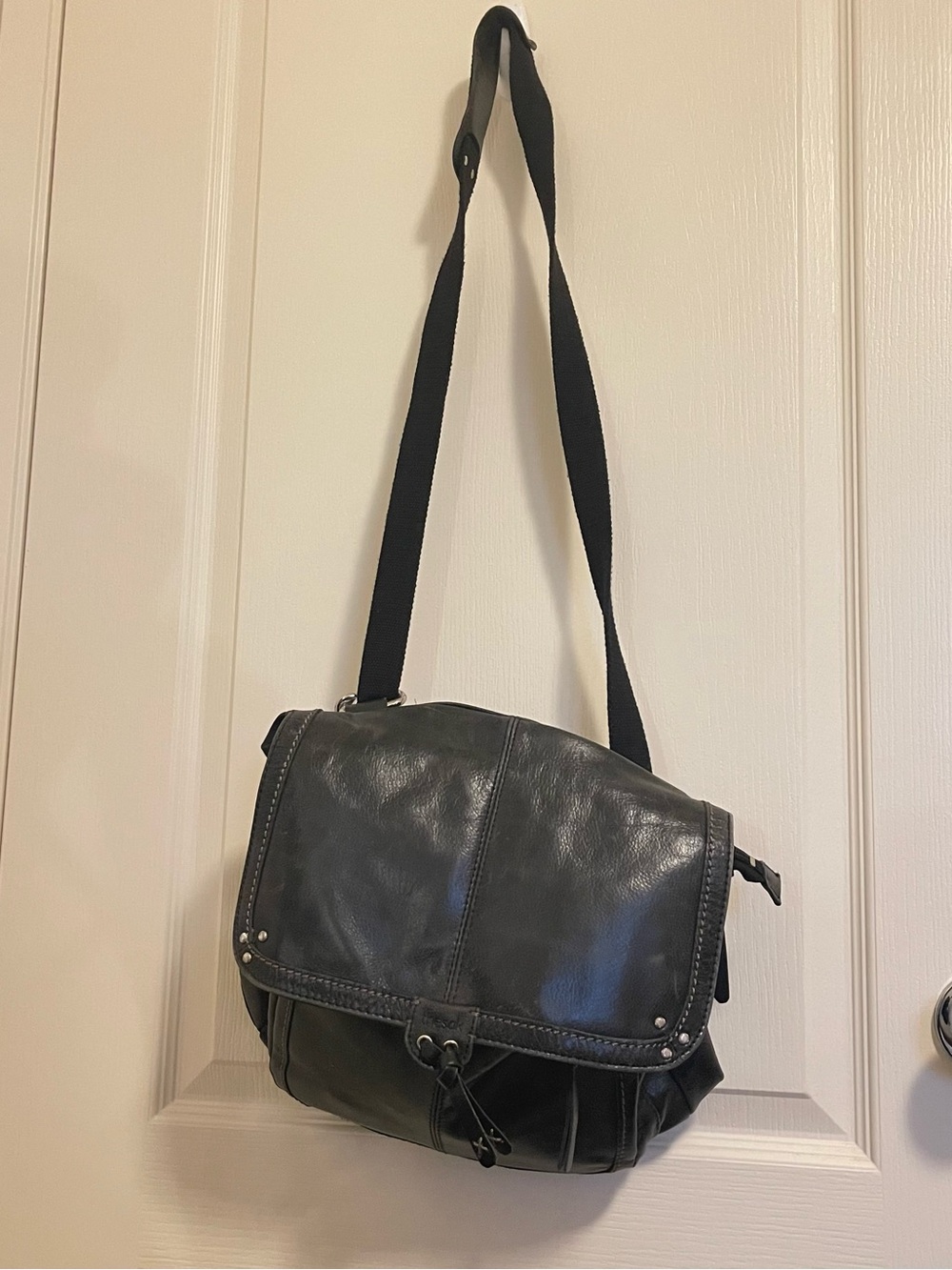 The Sak Black Leather Crossbody Messenger Bag